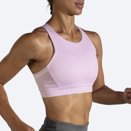 Movement angle (treadmill) view of Brooks 3 Pocket Sports Bra for women
