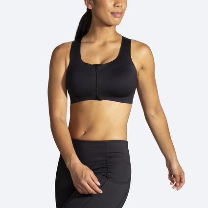 Model angle (relaxed) view of Brooks Zip 2.0 Sports Bra for women
