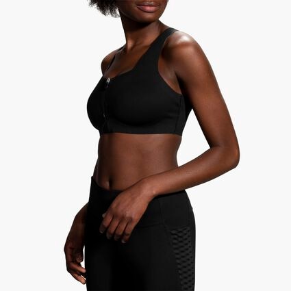 Model angle (relaxed) view of Brooks Dare Zip Run Bra for null