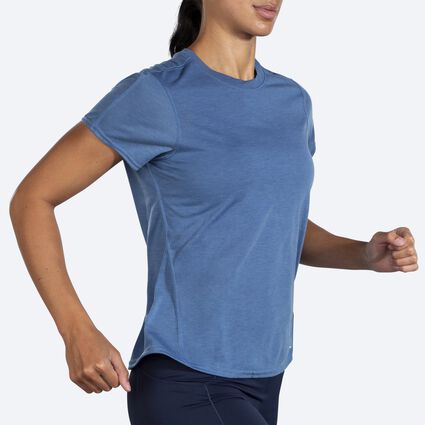 Movement angle (treadmill) view of Brooks Distance Short Sleeve for women