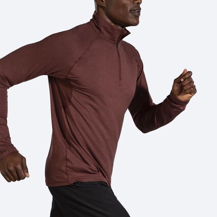 Movement angle (treadmill) view of Brooks Dash 1/2 Zip for men