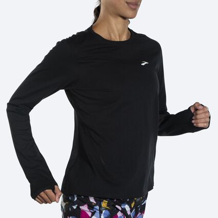 Movement angle (treadmill) view of Brooks Distance Long Sleeve 2.0 for women