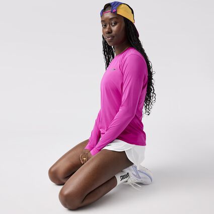 Movement angle (treadmill) view of Brooks Sprint Free Long Sleeve 3.0 for women