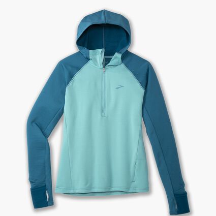 Laydown (front) view of Brooks Notch Thermal Hoodie 2.0 for women
