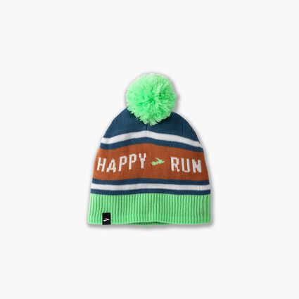 Laydown (front) view of Brooks Heritage Pom Beanie for unisex