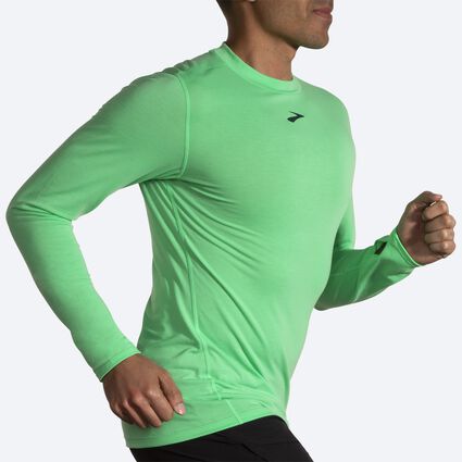 Movement angle (treadmill) view of Brooks High Point Long Sleeve for men