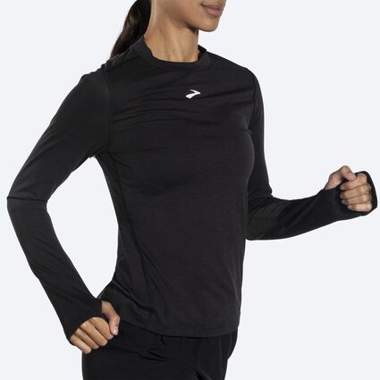 Movement angle (treadmill) view of Brooks High Point Long Sleeve for women