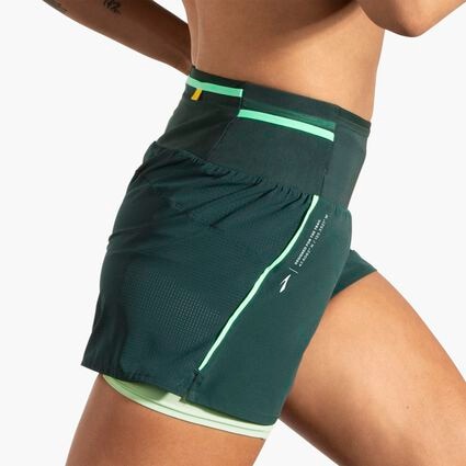 Movement angle (treadmill) view of Brooks High Point 3" 2-in-1 Short 2.0 for women