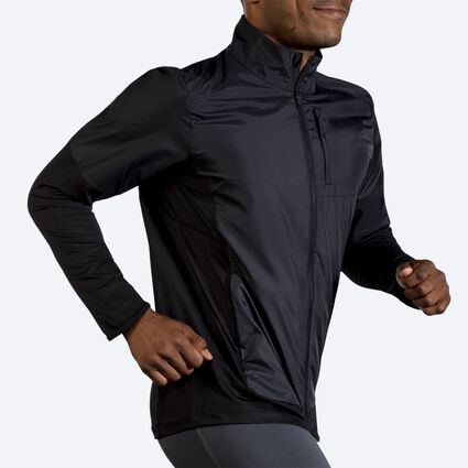 Movement angle (treadmill) view of Brooks Fusion Hybrid Jacket for men