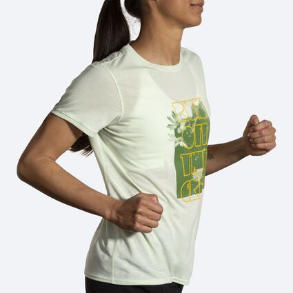 Movement angle (treadmill) view of Brooks Distance Short Sleeve 3.0 for women