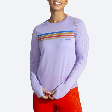 Model angle (relaxed) view of Brooks Distance Graphic Long Sleeve for women