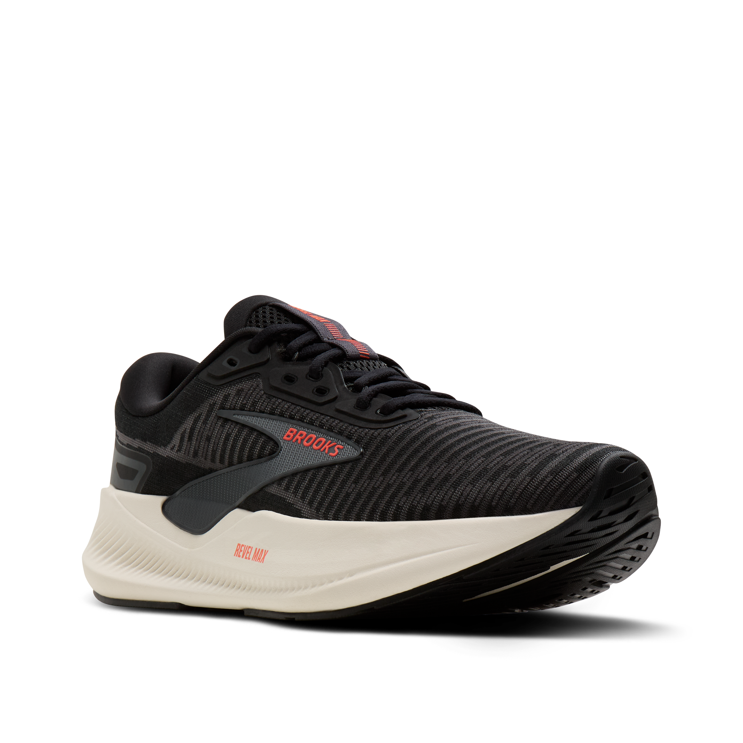 BROOKS Mens Revel Max, Color: Black/Ebony/Tigerlilly, Size: 9, Width: D (1104821D073.090)