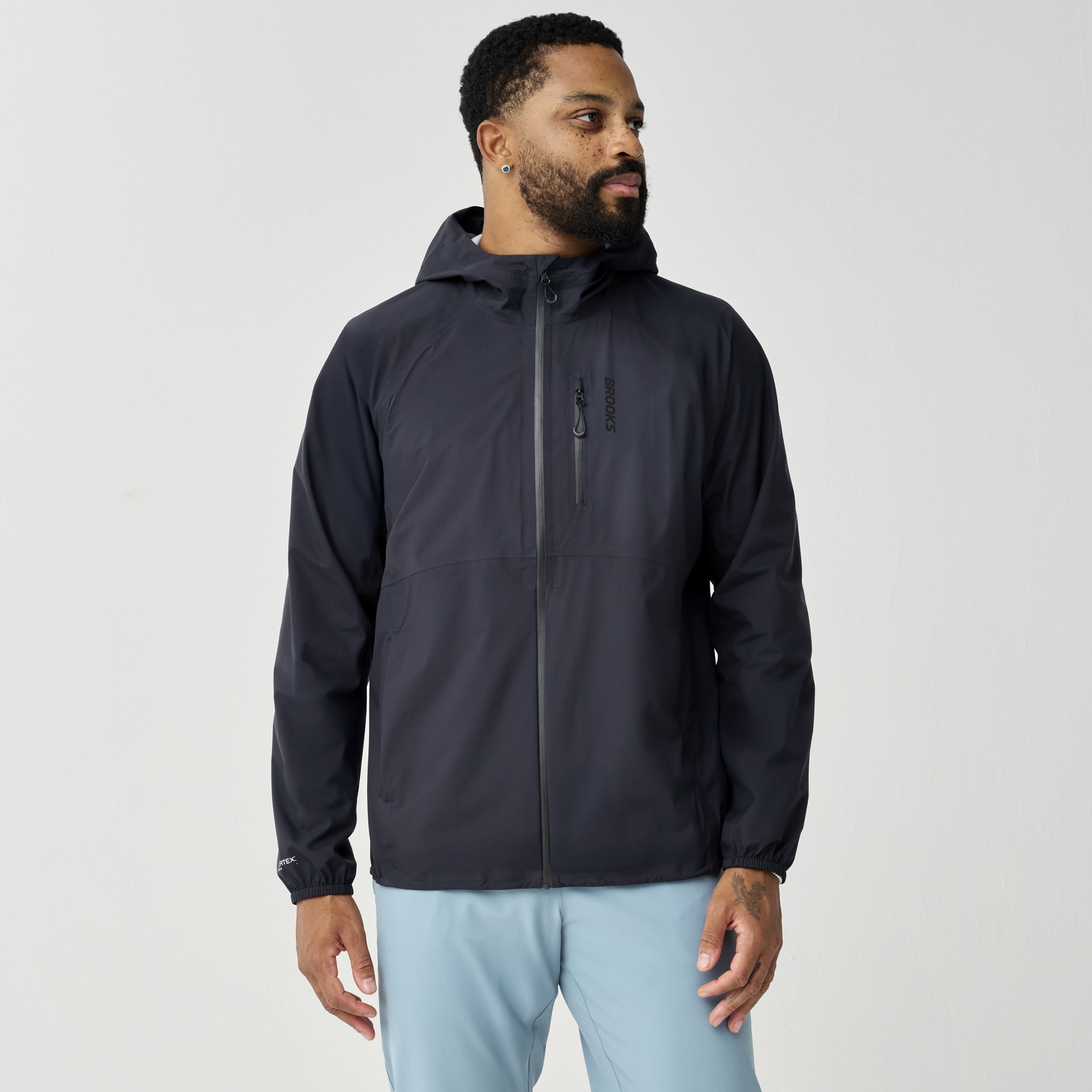 Brooks Running Men's Canopy Waterproof Jacket In Black