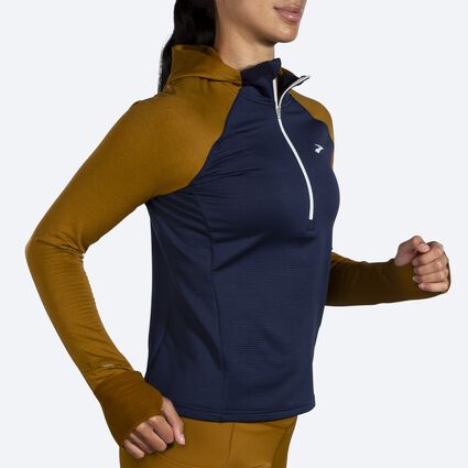 Movement angle (treadmill) view of Brooks Notch Thermal Hoodie 2.0 for women