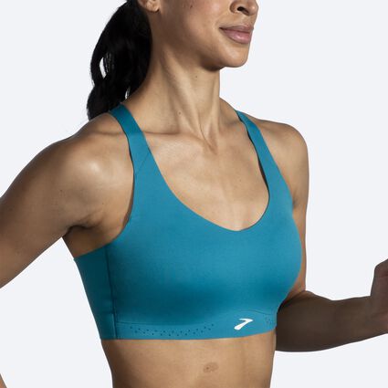 Movement angle (treadmill) view of Brooks Strappy 2.0 Sports Bra for women