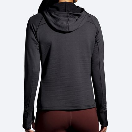 Model (back) view of Brooks Notch Thermal Hoodie 2.0 for women