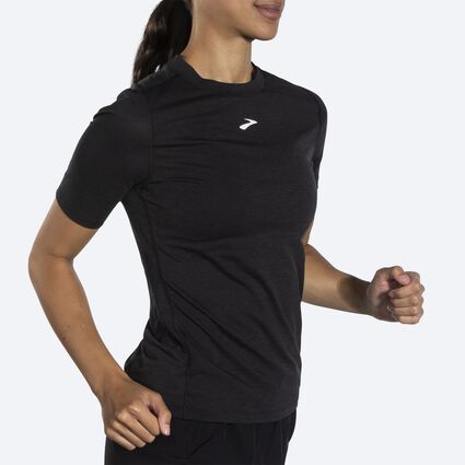 Movement angle (treadmill) view of Brooks High Point Short Sleeve for women