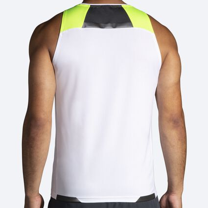 Model (back) view of Brooks Run Visible Tank for men