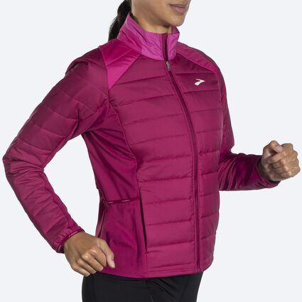 Movement angle (treadmill) view of Brooks Shield Hybrid Jacket 2.0 for women