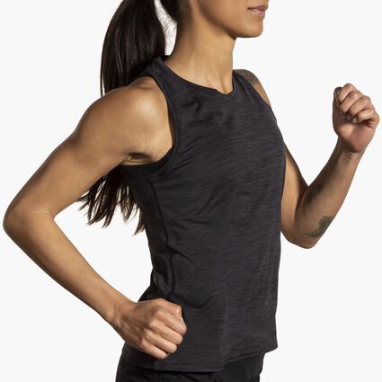 Movement angle (treadmill) view of Brooks Luxe Tank for women