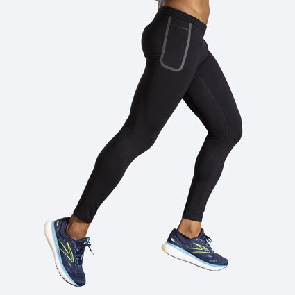 Movement angle (treadmill) view of Brooks Momentum Thermal Tight for men