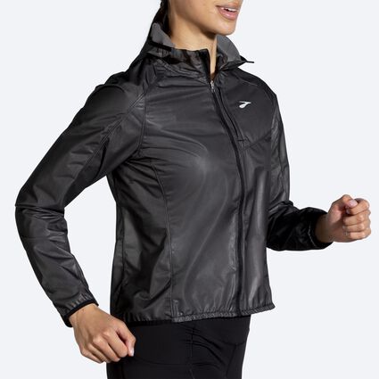 Movement angle (treadmill) view of Brooks All Altitude Jacket for women