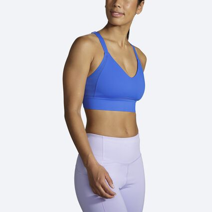 Model angle (relaxed) view of Brooks Interlace Sports Bra for women