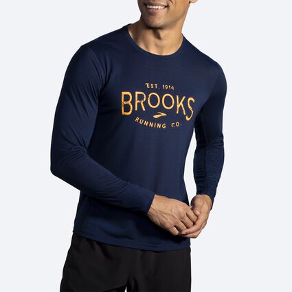 Model angle (relaxed) view of Brooks Distance Graphic Long Sleeve for men