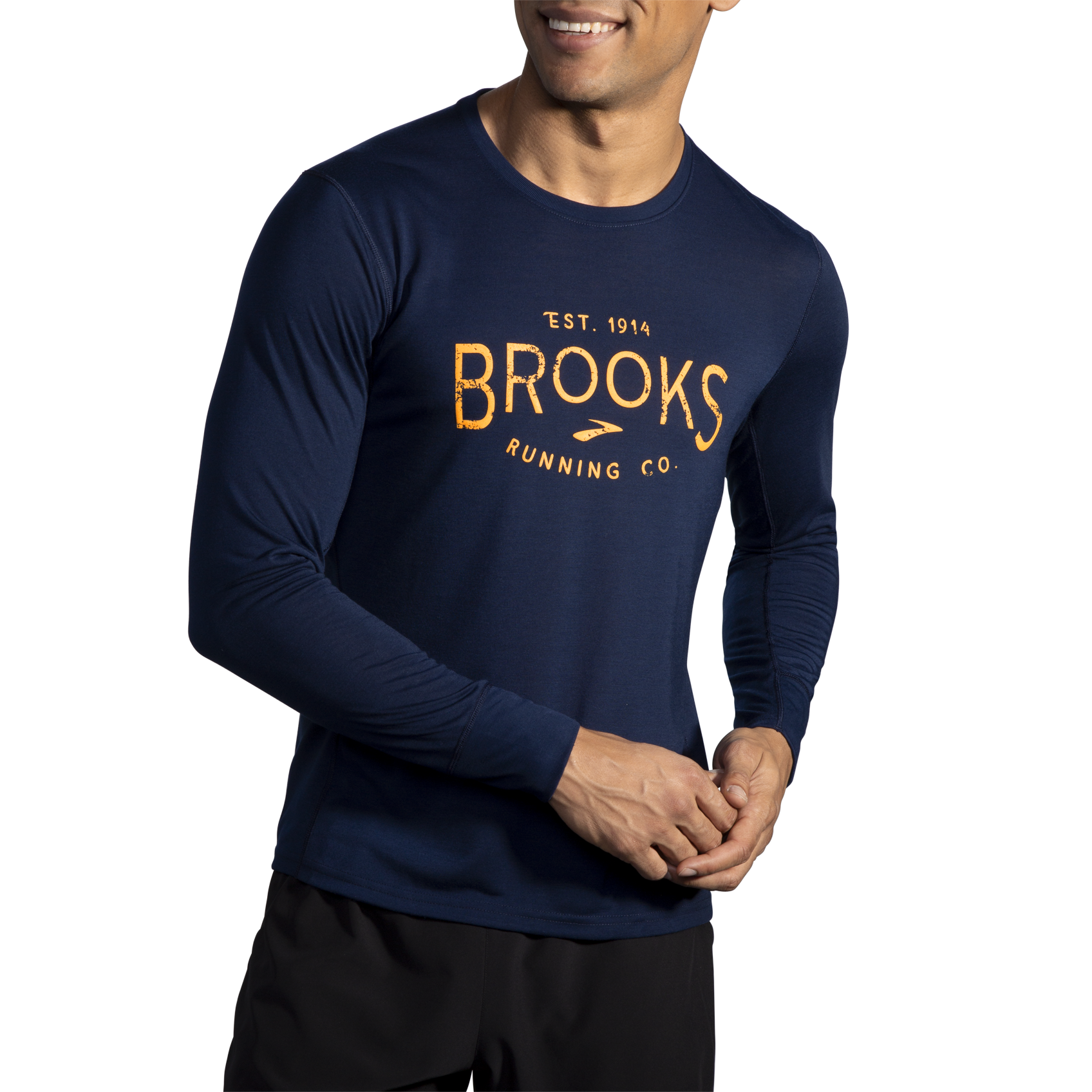 Navy Brooks Distance Graphic Long Sleeve Mens Running Top 