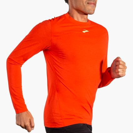 Movement angle (treadmill) view of Brooks High Point Long Sleeve for men