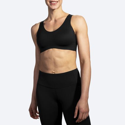 Model angle (relaxed) view of Brooks Dare Crossback Run Bra for women