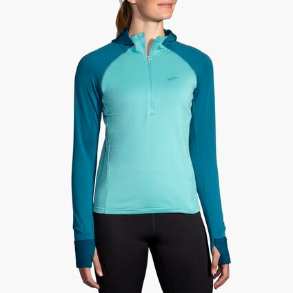 Model (front) view of Brooks Notch Thermal Hoodie 2.0 for women