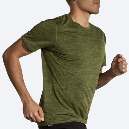 Movement angle (treadmill) view of Brooks Luxe Short Sleeve for men