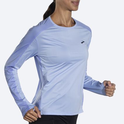 Movement angle (treadmill) view of Brooks Sprint Free Long Sleeve 2.0 for women
