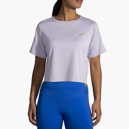Model (front) view of Brooks Run Within Crop Tee for women
