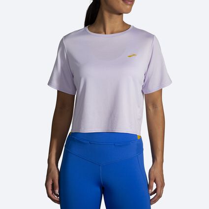 Model (front) view of Brooks Run Within Crop Tee for women
