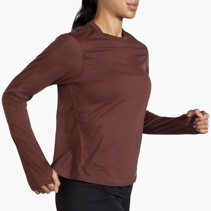 Movement angle (treadmill) view of Brooks Distance Long Sleeve for women