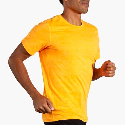 Movement angle (treadmill) view of Brooks Luxe Short Sleeve for men
