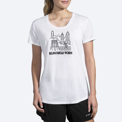 Model (front) view of Brooks Distance Graphic Tee for women