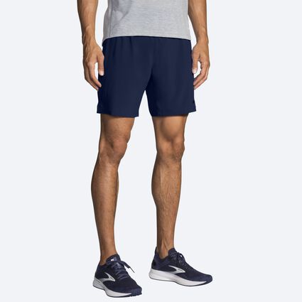 Model angle (relaxed) view of Brooks Sherpa 7" Short for men