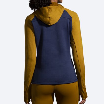 Model (back) view of Brooks Notch Thermal Hoodie 2.0 for women