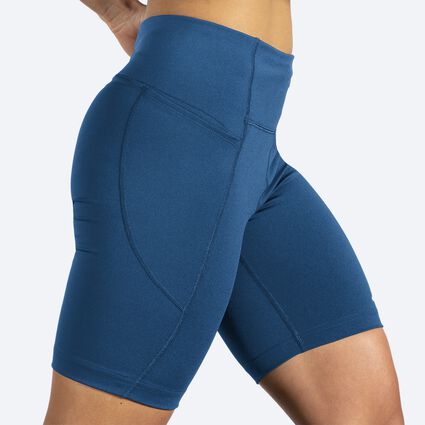 Movement angle (treadmill) view of Brooks Moment 8" Short Tight for women