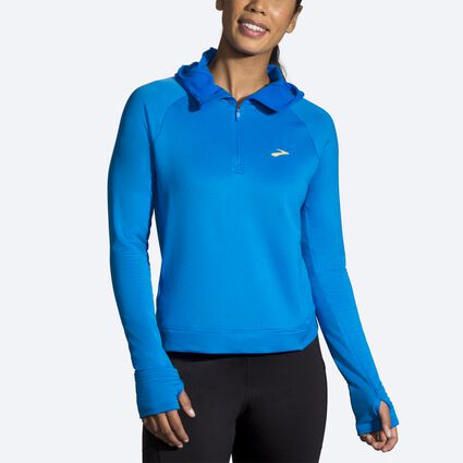 Model angle (relaxed) view of Brooks Notch Thermal Hoodie for women