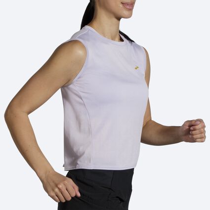 Movement angle (treadmill) view of Brooks Run Within Sleeveless for women