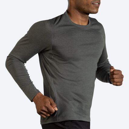 Movement angle (treadmill) view of Brooks Distance Long Sleeve for men