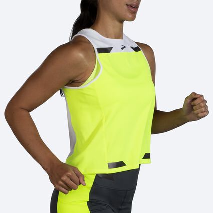 Movement angle (treadmill) view of Brooks Run Visible Back-to-Front Tank for women