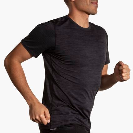 Movement angle (treadmill) view of Brooks Luxe Short Sleeve for men