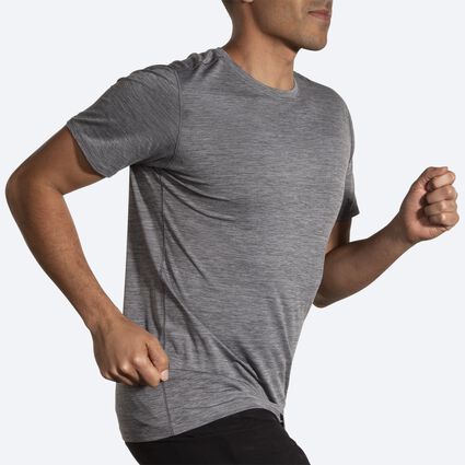 Movement angle (treadmill) view of Brooks Luxe Short Sleeve for men