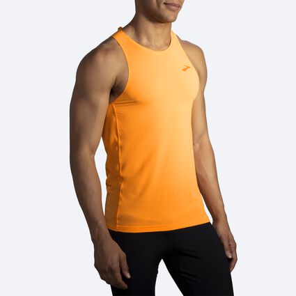 Model angle (relaxed) view of Brooks Atmosphere Singlet for men
