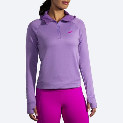 Model (front) view of Brooks Notch Thermal Hoodie for women